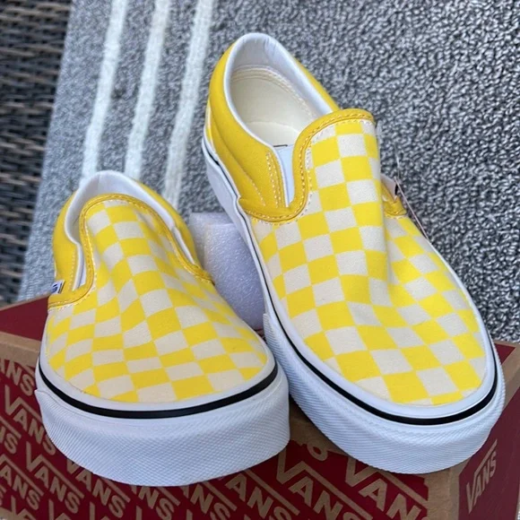Vans Classic Slip-On Checkerboard Cyber Yellow True White Men’s - Picture 8 of 16